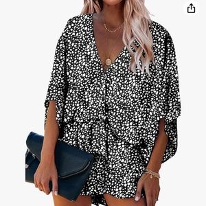 3/4 Sleeve Casual Loose Oversized Romper With Pockets